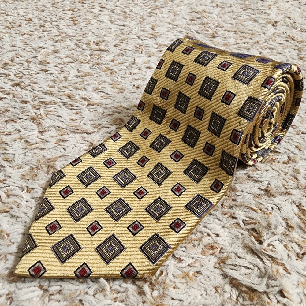 Robert Talbott Best Of Class Mark Shale Square Pattern Gold‎ Silk Tie